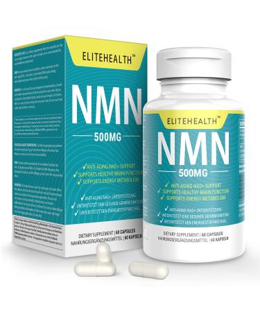 ELITEHEALTH Vegan NMN Supplement 500mg Higher Absorption NMN Nicotinamide Mononucleotide for Boost NAD+ & Cellular Energy Metabolism & Anti-Aging,Muscle Health (1 Pack) 60 Count (Pack of 1)