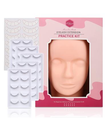 MIILAMOD Lash Extension Kit,Lash Extension Mannequin Head,Professional Lash Extension Kit for Makeup and Eyelash Graft with 25 Pairs Practice Lashes for Training Eyelash Extensions Simple Practice Kit