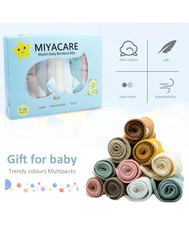 Miyacare 10 Soft & Absorbent Baby Triangle Bibs | 100% Cotton Neckerchiefs for Boys & Girls with Adjustable Buttons - Buy Online on GoSupps.com