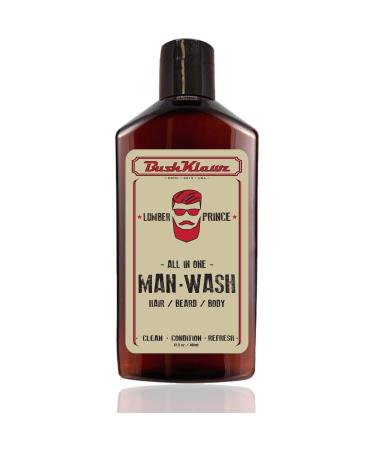 BushKlawz Lumber Prince Man Wash 13.5 oz All in One Hair Beard & Body Shampoo, Conditioner, Beard & Body Wash 13.5 Ounce Lumber Prince