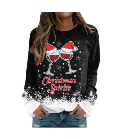 Generically sweater for women Christmas 3d pressure plush shoulder-free long arm sweater shirt xmas Christmas sweater Christmas sweater Christmas sweatshirt ladies sweater long-sleeved winter 5-black xxl