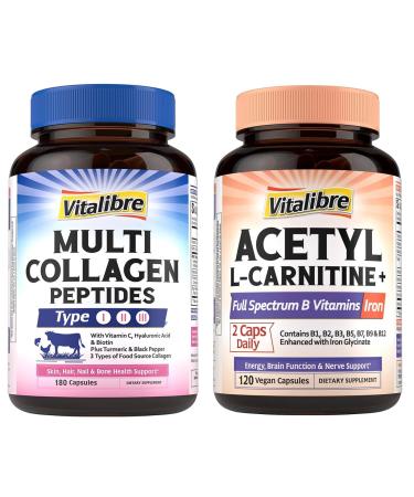 Vitalibre Multi Collagen Peptides 180 Caps and Acetyl-L-Carnitine HCl 1250mg