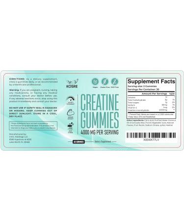 KOSRE Creatine Monohydrate Gummies with 4g Creatine for Men & Women Supports Strength Endurance and Muscle Growth Micronized & Clean Creatine HCL Formula (60 Gummies) - Buy Online on GoSupps.com