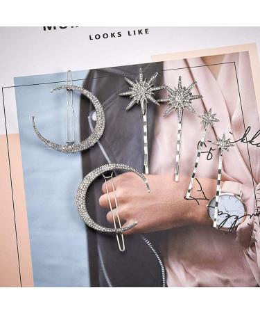 Lurrose 2 Sets Stars and Moon Hair Clips - Rhinestone Star and Moon Barrettes for Women and Girls - Silver Metal Alloy Hair Accessories - Buy Online on GoSupps.com