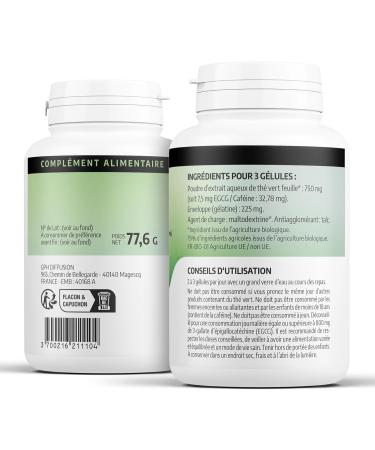 Organic Green Tea 250 mg - 200 Capsules - Ecocert Certified - Orgaliane - Buy Online on GoSupps.com