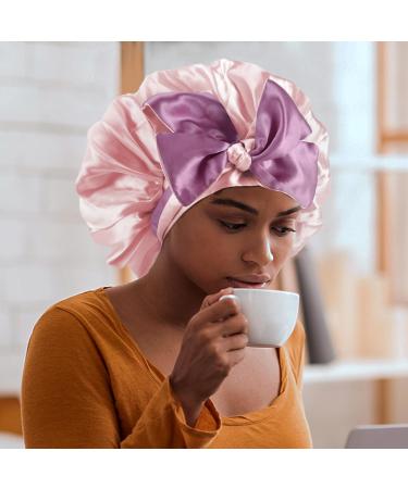WEIPAO Silk Satin Bonnet - Reversible Double-Sided Sleep Cap for Curly Hair | Taro Purple + Pink - Buy Online on GoSupps.com