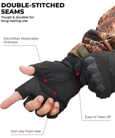 Kemimoto Fingerless Tactical Gloves for Men - Outdoor Work, Sports, Cycling, Training - Black Large - Buy Online on GoSupps.com
