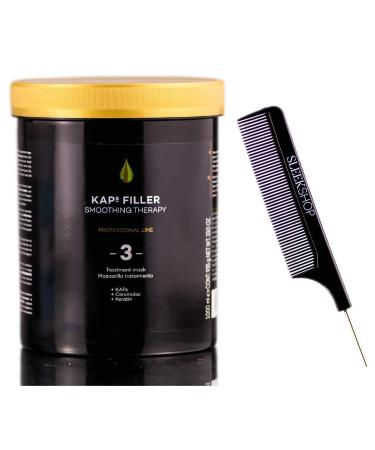 SIeekshop Comb + m Cosmetics KAPs Filler Smoothing Therapy 3 Treatment Mask Conditioner (w/Sleek Comb) Kap + Ceramides + Keratin (.) (33 oz LITER size)