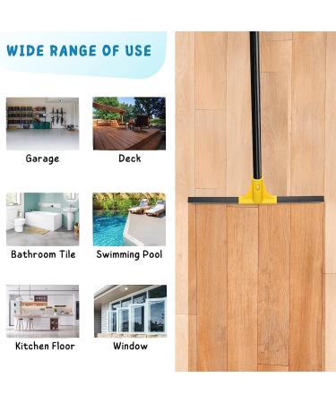 18'' Rubber Squeegee Broom with 60'' Long Handle for Floor Cleaning - Heavy Duty Household Wiper for Bathroom, Garage, Concrete, Deck, and Shower - Black and Yellow - Buy Online on GoSupps.com