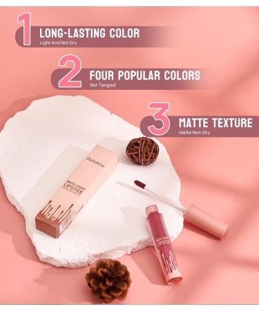 4 Colors Matt Texture Liquid Lipstick - Long-Lasting Moisture & Waterproof Nude Red Lip Stain Gift | Non-Stick Fade-Resistant Formula - Buy Online on GoSupps.com