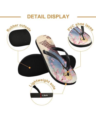 Mnsruu Eiffel Tower Cherry Blossom Flip Flops | Multicolored Sandals for Men & Women | Travel Spa & Home Slippers - Buy Online on GoSupps.com