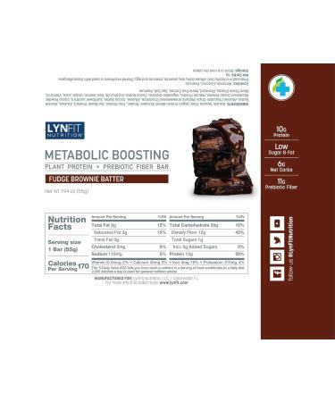 LynFit Nutrition Plant-Based Lean Protein Bars - Fudge Brownie Batter | 12 Bars with Prebiotic Fiber | International Shipping Available - Buy Online on GoSupps.com