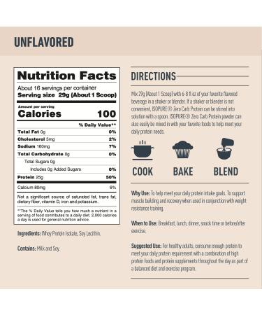 Bundle of Isopure Unflavored Whey Protein Isolate 25g Protein Zero Carb 16 Servings 1 Pound (Packaging May Vary) + Collagen Peptides Powder 14 Servings Unflavored with Vitamin C with Biotin - Buy Online on GoSupps.com