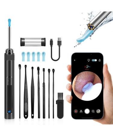 NURSETEK Ear Wax Removal Tool Camera Ear Wax Removal with Camera Earwax Remover Tool with 8 Pcs Ear Set - Ear Wax Removal Kit for iOS and Android (Black)