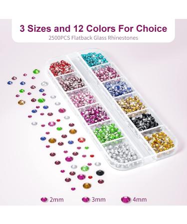 Subay 2500Pcs Nail Art Rhinestones Kit - 12 Colors, 3 Size Gems & Crystals in Storage Organizer Box - Tweezer, 2 Wax Pencils - Multicolor Rhinestones Set - Buy Online on GoSupps.com