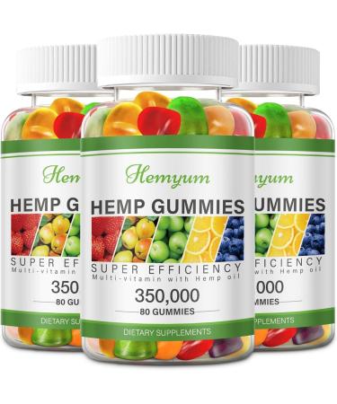 Hemp Gummies 3 Packs - for Sleep Pain Anxiety Relief - High Potency Pure Organic Supplement - with Natural Hemp Oil Extract Edible Gummy Vegan Non-GMO Fruit 80 Count (Pack of 3)