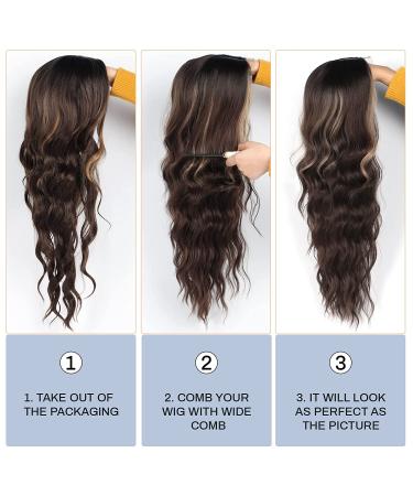 24 Inch Brown Wavy Highlight Wig | Synthetic Women's Wig for Daily & Party Wear - Buy Online on GoSupps.com