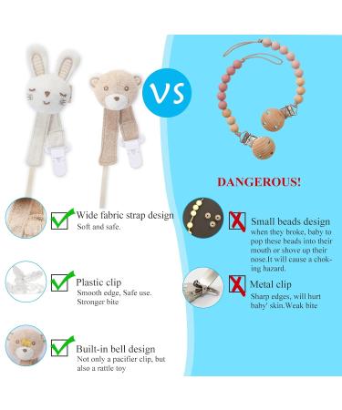 Organic Cotton 2-Pack Pacifier Chain | Cottonbebe Pacifier Strap for All Pacifiers & Toys | Cute Hare & Bear Design (0-36 months) - Buy Online on GoSupps.com