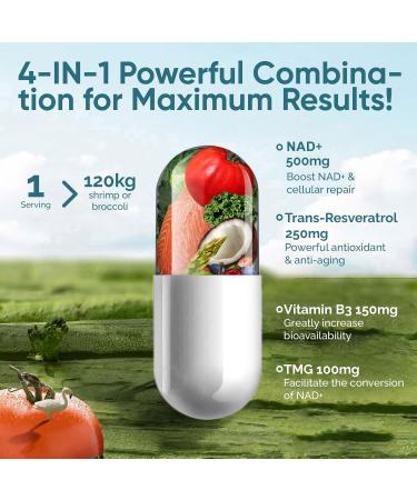 NAD+ Supplement 1000mg Premium NAD+ & Resveratrol Complex for Energy & Anti Aging - 120 Capsules 120 Count (Pack of 1) - Buy Online on GoSupps.com