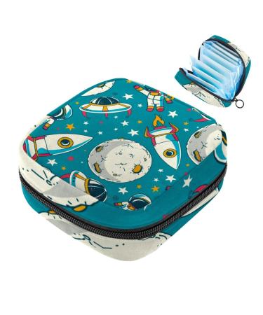 Portable women's binding-up bags menstrual cup pocket female menstrual pads bags for teenage girls tampons for the first period cartoon cosmonaut universe rockets multicolored 03