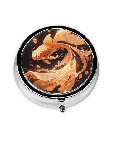 Dancing Goldfish Portable Metal Pill Box Round Mini 3-Compartment Plastic Insert hinged Fastening Design Suitable for Small Pills Must-Have for Travel Black