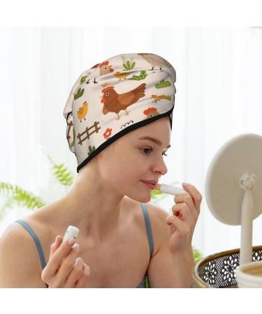Cute Hen and Chicks Microfiber Hair Towel - Super Absorbent Coral Velvet Wrap for Women with Long Curly & Thick Hair | Quick Drying Hair Cap - Buy Online on GoSupps.com