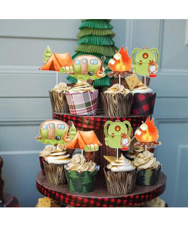 Jollyboom Camping Cupcake Toppers 24 PCS Happy Camper Birthday Party Decorations Double-sided Printing Adventure Cake Topper for Camping Themed Birthday Decorations Baby Shower Party Green - Buy Online on GoSupps.com