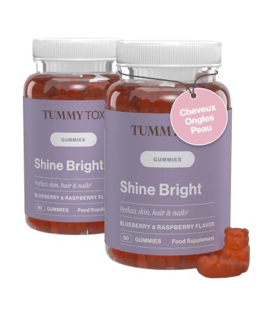 Shine Bright | Hair Growth Gummies | Vitamins for Skin, Hair & Nails | Biotin | Folic Acid, Vitamin B6, B12 | 120 Gummies | Tummy Tox