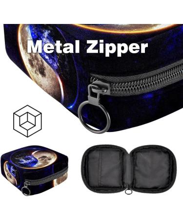 Stylish Menstruation Pad Bag with Zipper | Women's Napkin & Tampon Collection Bags - Space Moon Earth & Yin Yang Designs - Buy Online on GoSupps.com