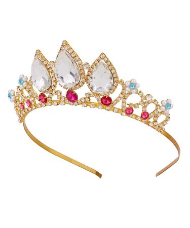 Vofler Rapunzel Princess Tiara for Girls | Elegant Gold Crystal Ruby Rhinestone Pearl Headband for Birthdays Weddings Pageants & Costumes - Buy Online on GoSupps.com