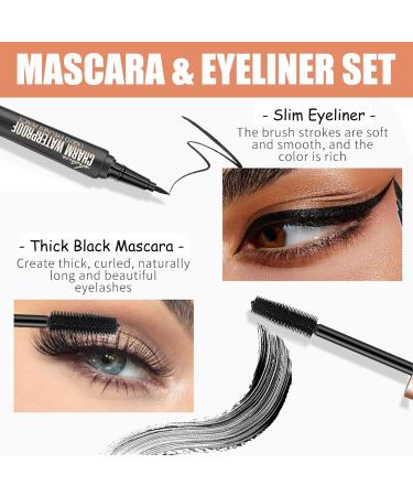 False Eyelash Effect Mascara + Eyeliner Thicker Voluminous Eyelashes Amplified Effect & Long Lasting Waterproof and Smudge-Proof Eye Makeup Kit Black - Buy Online on GoSupps.com