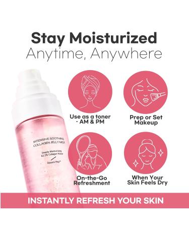 Intensive Soothing Collagen Jelly Mist Deep Hydrating Pink facial mist Elasticity Moisturizer Dewy Glow Spray Hyaluronic Acid Lightweight Gentle for All Skin Korean skin care 3.38 fl oz 3.38 Fl Oz (Pack of 1) - Buy Online on GoSupps.com