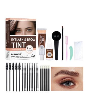 Eyelash and Brow Tint Kit Natural Volumizing Eyebrow & Eyelash Color Kit Long-lasting for 4-8 Weeks Waterproof and Non-fading DIY Use At Salon Or Home Professional Eyelash Treatment (Chestnut)