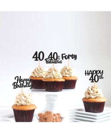 40 Pieces Black Glitter 40th Birthday Cupcake Toppers | Party Decoration for Boys & Girls - Perfect for Teen Birthdays! - Buy Online on GoSupps.com