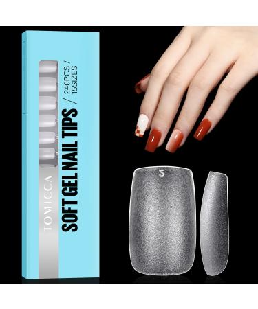 Tomicca Square short nail tips for gelails gel full cover nail tips pre-shaped matt tip nails Gelly nail tips for acryln gel-240 pieces 12 sizes 3rd short square 240-15