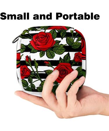 Women's Tampon Storage Bag - Red Rose Floral Stripes Zip Pockets for Menstrual Products - Stylish & Functional! - Buy Online on GoSupps.com