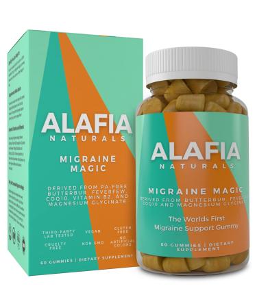 Alafia Naturals The Migraine Gummy - World's First Migraine & Headache Prevention Support & Relief Gummy for Migraine Sufferers - Magnesium Glycinate Butterbur Feverfew CoQ10 Vitamin B2 60ct