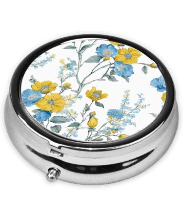 Blue Floral Pattern Mini Round Pill Box - 3 Compartment Portable Organizer for Travel Home & Office - Buy Online on GoSupps.com