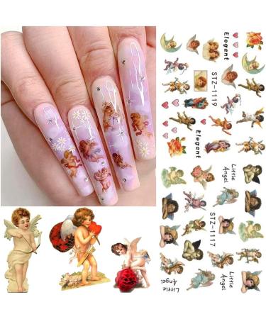 Valentines Day Nail Art Stickers - Cupid & Angel Designs - 8 Sheets Water Transfer Foil Decals for Women & Girls - Heart Nail Decorations - Buy Online on GoSupps.com