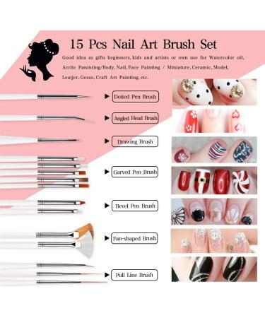 JOYJULY 15pcs Professional Nail Art Brushes Kit & 5pcs Dotting Tool Set - White - Buy Online on GoSupps.com