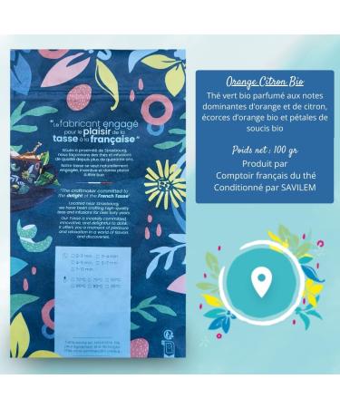 100g de Th Vert l'Orange et au Citron | A d guster Chaud ou Glac | Th Vert Orange-Citron COMPTOIR FRAN AIS DU TH  - Buy Online on GoSupps.com