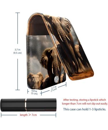 Travel Lipstick Organizer Case | Portable Makeup Bag with Mirror | African Animal Family Elephant Design - Buy Online on GoSupps.com