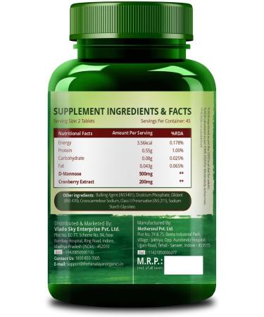 Buy Organics D-MANNOSE + Cranberry Supplement for Kidney Health | Antioxidant for Bladder Infections & UTI | 90 Tablets for Men & Women | International Shipping Available - Buy Online on GoSupps.com