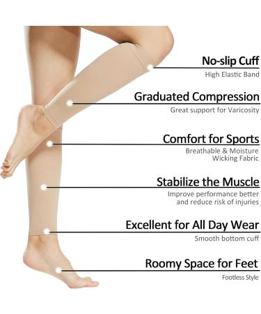 Ailaka 1 Pair 20-30 mmHg Compression Calf Sleeves Women & Men Graduated Support Footless Compression Socks for Varicose Veins Shin Splints Edema Recovery Maternity Cycling Running Travel Large Beige - Buy Online on GoSupps.com