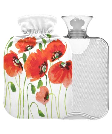 NAANLE heat bottle with reference poppy flowers Transparent hot water bottle 1l of warm stimulus for menstrual cramps pain relief handfoots heat and cold therapy