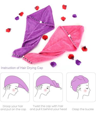 Frcolor Hair Drying Cloth - 2PC Microfiber Hair Turban Set for Fast Drying | Pink & Purple - Buy Online on GoSupps.com