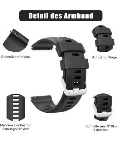 22mm Silicone Quick Release Bracelet for Garmin Vivoactive 4 Forerunner 255/265 Venu 2 & Gear S3 - Black Replacement Bracelet - Buy Online on GoSupps.com