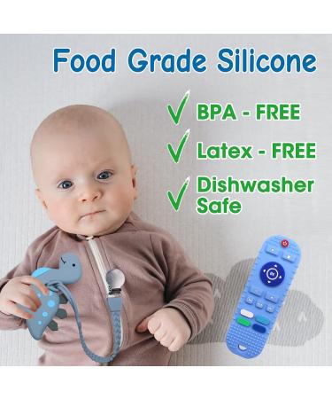 2 Pack Baby Teether Toys - Remote Control and Dinosaur Chew Toys for Babies 0-12 Months | Silicone Teethers for Boys and Girls - Reduce Gum Discomfort - Buy Online on GoSupps.com