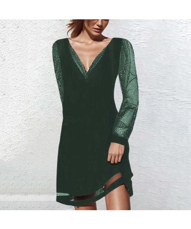 Hanxiulin Women's Winter Maxi Dress - Elegant Long-Sleeved Party & Cocktail Dress V-Neck Bodycon Evening Dress in Green - Perfect Gift for Any Occasion - Buy Online on GoSupps.com