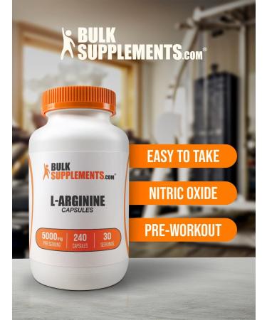 BulkSupplements.com L-Arginine 5000mg Capsules - Arginine Supplement Nitric Oxide Supplement L-Arginine Capsules - Gluten Free 8 Capsules per Serving 240 Capsules (Pack of 1) - Buy Online on GoSupps.com